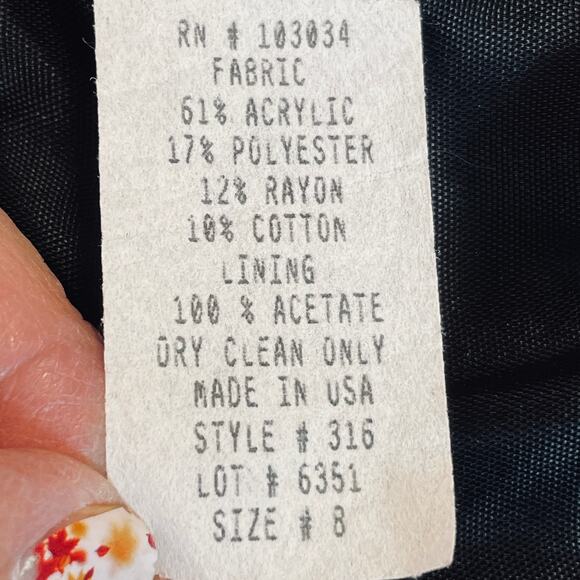 Giancarlo Ferrari Vtg Navy Blue White Plaid Tweed Edged Lined Blazer Jacket 8 - Picture 13 of 16